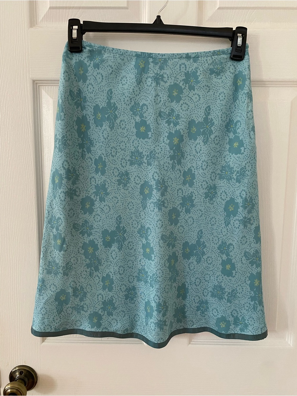 Ann Taylor Light Blue Floral A-Line Silk Skirt